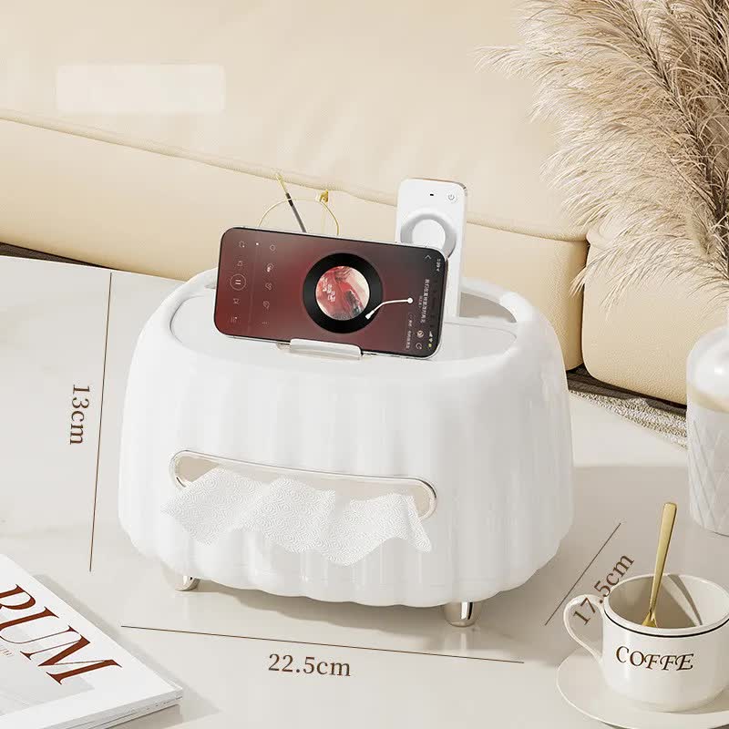 V888-ELOSUNG15324-212715-00 Multi-Functional Tissue Box Organizer with Storage Compartments - White - Image 1