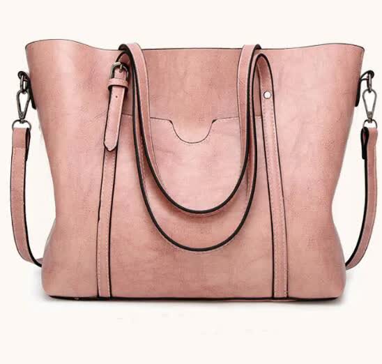 V888-ELOSUNG15336-212713-00 Elegant PU Leather Tote Bag with Detachable Strap - Pink - Image 1