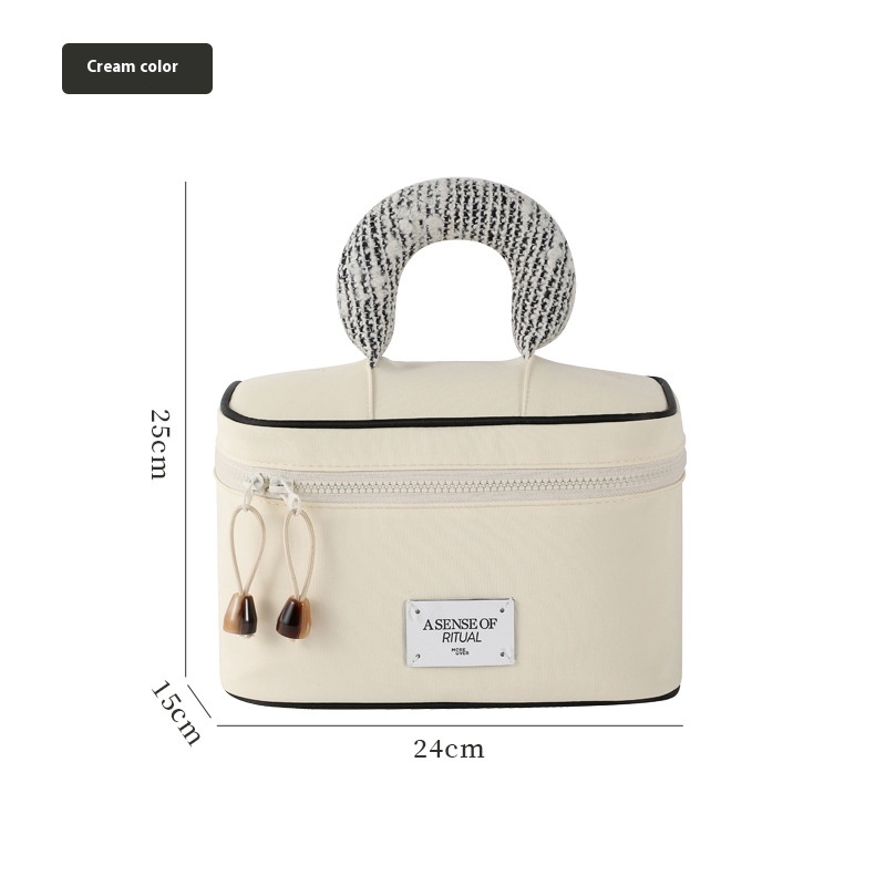 V888-ELOSUNG15344-212801-00 Portable Waterproof Cosmetic Bag with Handle - Cream White - Image 1