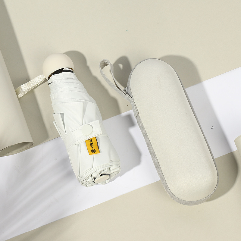 V888-ELOSUNG15370-212870-00 Beige Compact 5-Fold Umbrella with UV Protection, Wind Resistance, and Travel-Friendly Design - Image 1