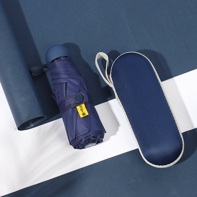 V888-ELOSUNG15372-212868-00 Navy Blue Compact 5-Fold Umbrella with UV Protection, Wind Resistance, and Travel-Friendly Design - Image 1