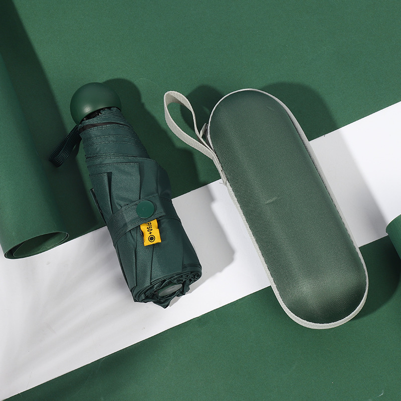 V888-ELOSUNG15375-212865-00 Dark Green Compact 5-Fold Umbrella with UV Protection, Wind Resistance, and Travel-Friendly Design - Image 1