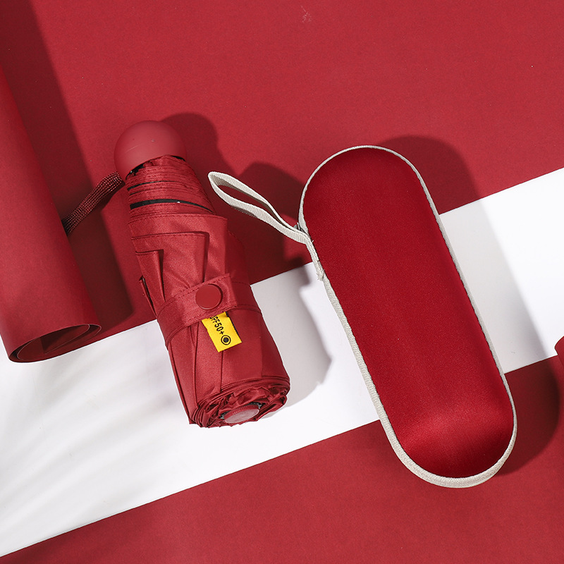 V888-ELOSUNG15378-212862-00 Red Compact 5-Fold Umbrella with UV Protection, Wind Resistance, and Travel-Friendly Design - Image 1