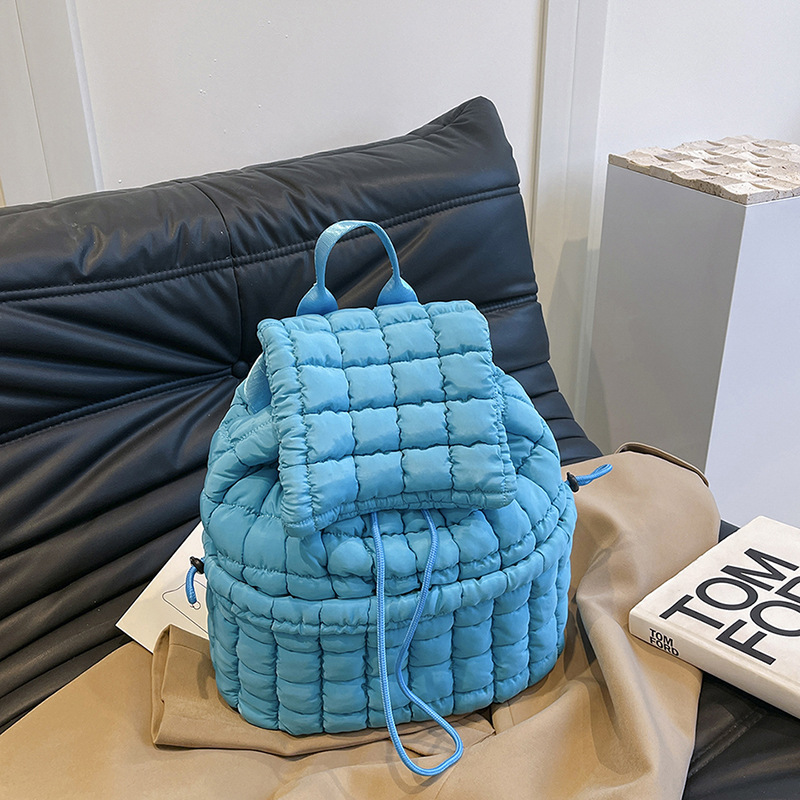 V888-ELOSUNG15387-212927-00 Lightweight Quilted Nylon Backpack with Adjustable Straps - Blue - Image 1