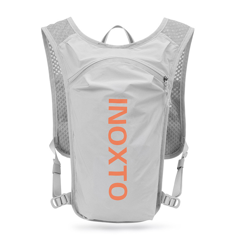 V888-ELOSUNG15399-212975-00 Lightweight Hydration Running Vest with 5L Capacity and Reflective Strips, Gray backpack with orange text - Image 1