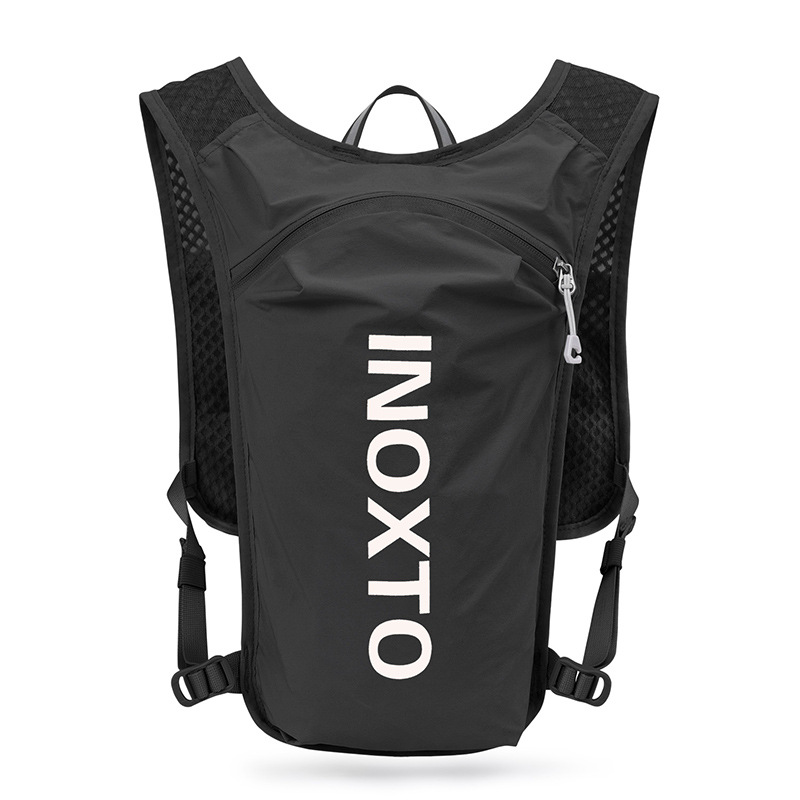V888-ELOSUNG15405-212969-00 Lightweight Hydration Running Vest with 5L Capacity and Reflective Strips, Black backpack with white text - Image 1
