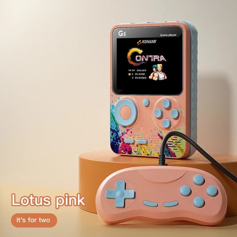 V888-ELOSUNG15424-213462-00 G5 Retro Handheld Game Console with 500 Classic Games - Pink with gamepad - Image 1