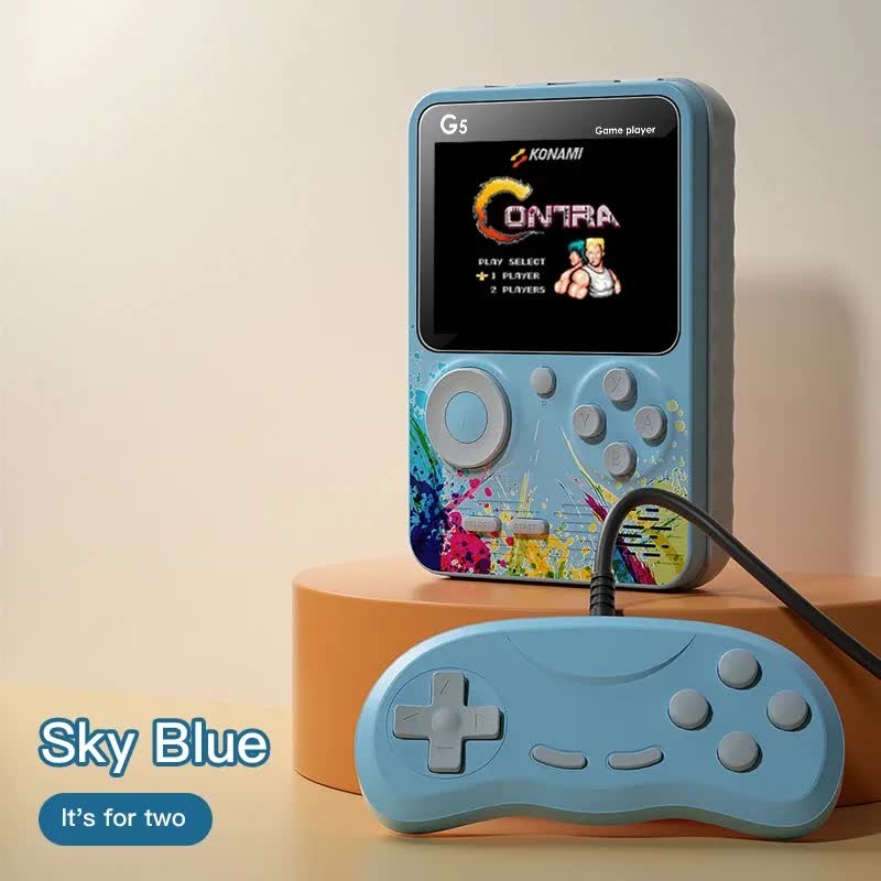 V888-ELOSUNG15426-213460-00 G5 Retro Handheld Game Console with 500 Classic Games - Sky Blue with gamepad - Image 1