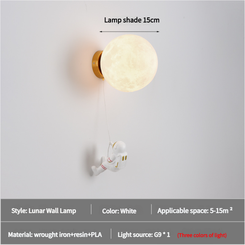 V888-ELOSUNG15445-213739-00 Astronaut Moon Wall Lamp with Three Colors of Light,Diameter 15cm - Image 1