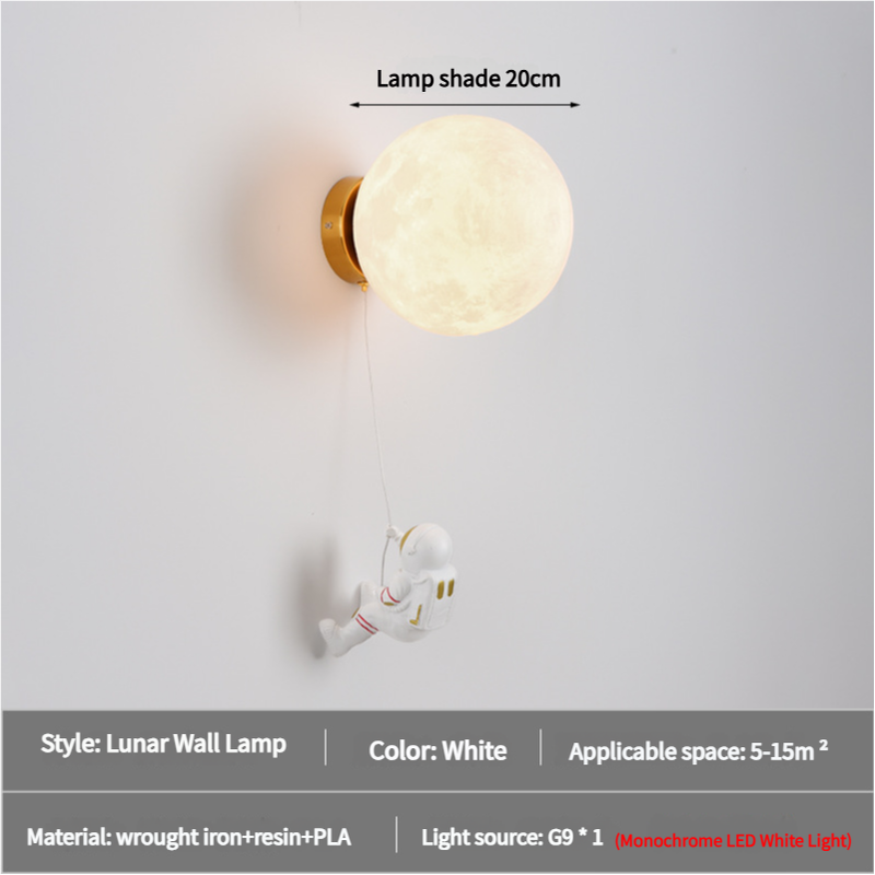 V888-ELOSUNG15446-213748-00 Astronaut Moon Wall Lamp with LED White Light,Diameter 20cm - Image 1