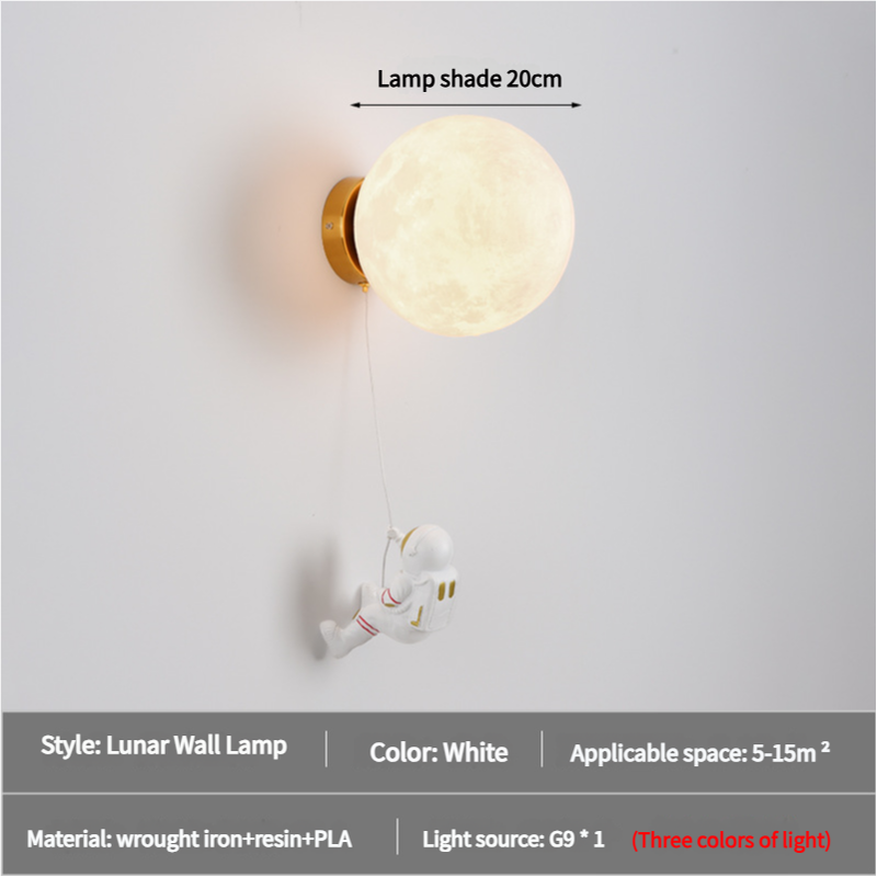 V888-ELOSUNG15447-213749-00 Astronaut Moon Wall Lamp with Three Colors of Light,Diameter 20cm - Image 1