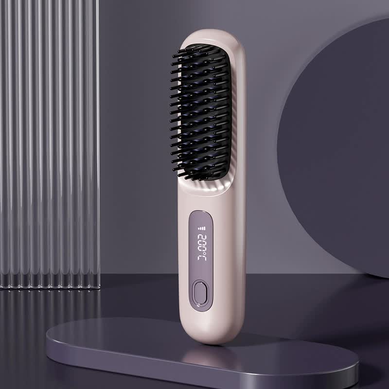 V888-ELOSUNG15550-214603-00 Purple Wireless Hair Straightening Brush - Compact and Rechargeable Styling Tool - Image 1
