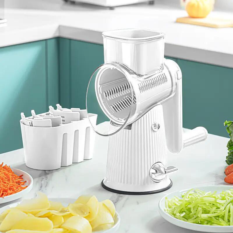 V888-ELOSUNG15584-214464-00 White Multifunctional Manual Rotary Vegetable Slicer with 10 Blades - Safe and Easy-to-Use - Image 1