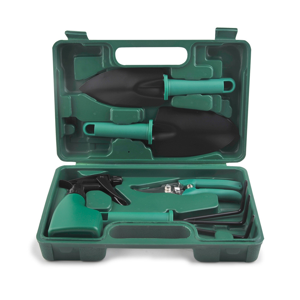 V888-ELOSUNG15588-214480-00 YL/L05 Green 5-Piece Compact Gardening Tool Set with Durable Case - Essential for Home Gardens - Image 1
