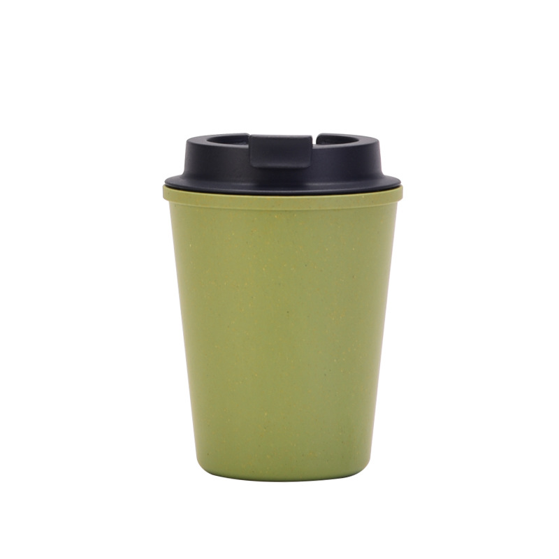 V888-ELOSUNG15598-214371-00 Green 350ml Wheat Straw Double-Layer Coffee Cup - Eco-Friendly and Lightweight - Image 1