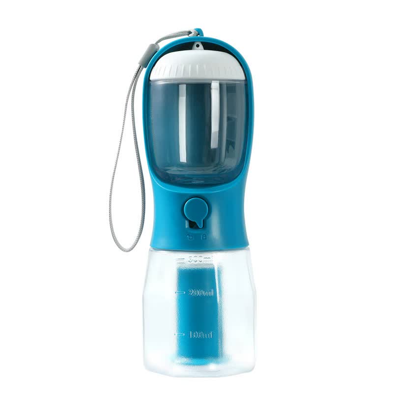 V888-ELOSUNG15657-214936-00 Indigo 3-in-1 Portable Pet Water Bottle with Food Storage and Waste Bag Dispenser - 300mL Capacity - Image 1