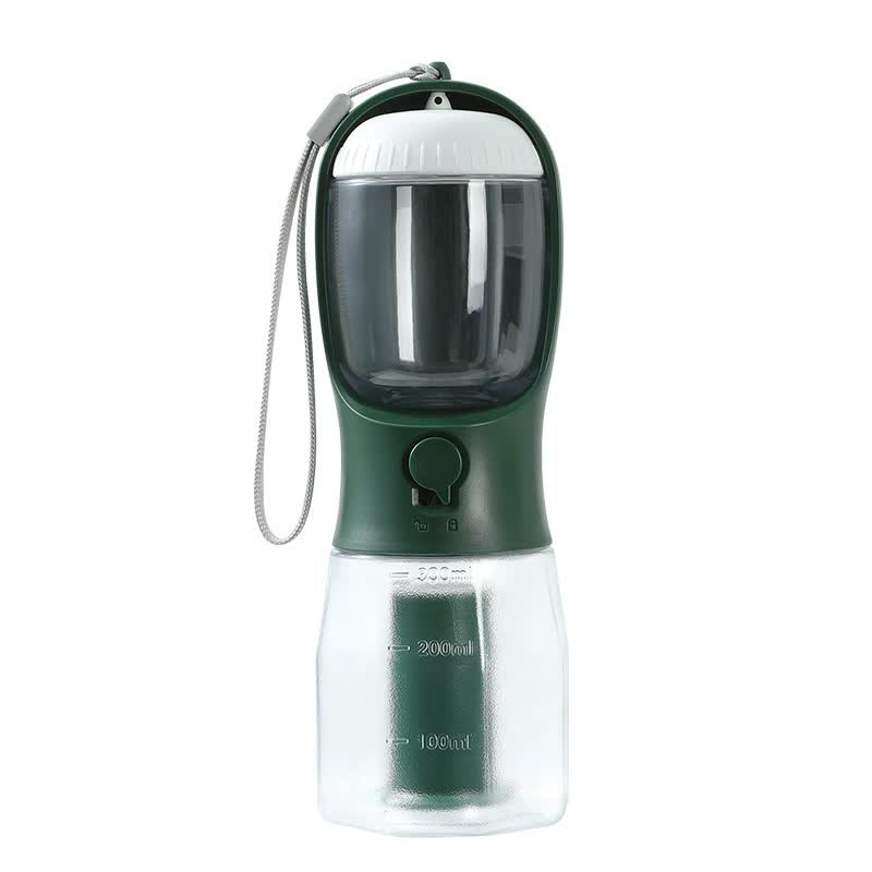 V888-ELOSUNG15661-214940-00 Green 3-in-1 Portable Pet Water Bottle with Food Storage and Waste Bag Dispenser - 300mL Capacity - Image 1