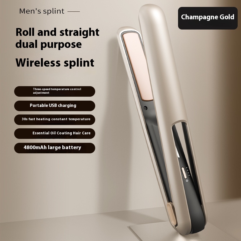 V888-ELOSUNG15670-214888-00 Champagne Gold Wireless USB Charging Hair Straighteners Volume Straight Two-in-one - Image 1