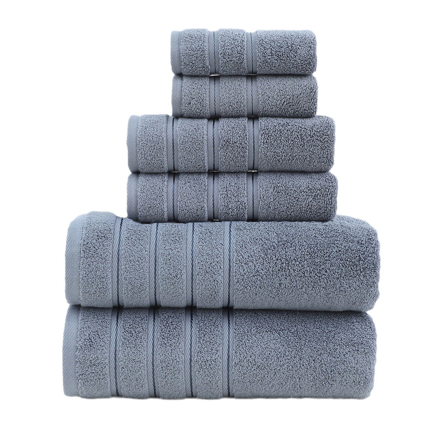 V888-ELOSUNG15839-216008-00 Gray Luxury Cotton Towel Set - 6-Piece Ultra-Soft Bath, Hand, and Washcloth Set - Image 1