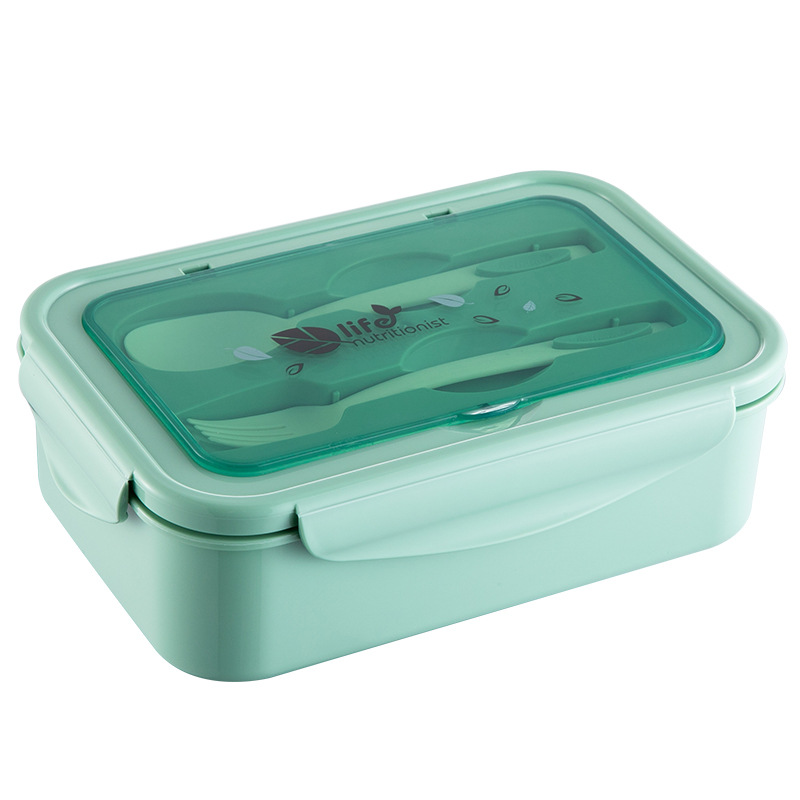 V888-ELOSUNG15871-216161-00 2 PCS Green Multipurpose Lunch Box with Spoon and Fork - Image 1