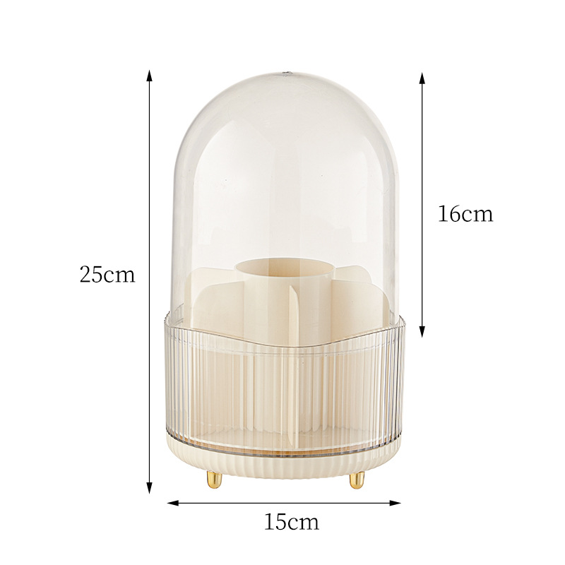 V888-ELOSUNG15909-216478-00 2 PCS Milky white Rotating Makeup Brush Organizer with Dustproof Cover - 360° Swivel Cosmetic Holder for Brushes, Lipsticks, Eyeliners, and More - Image 1