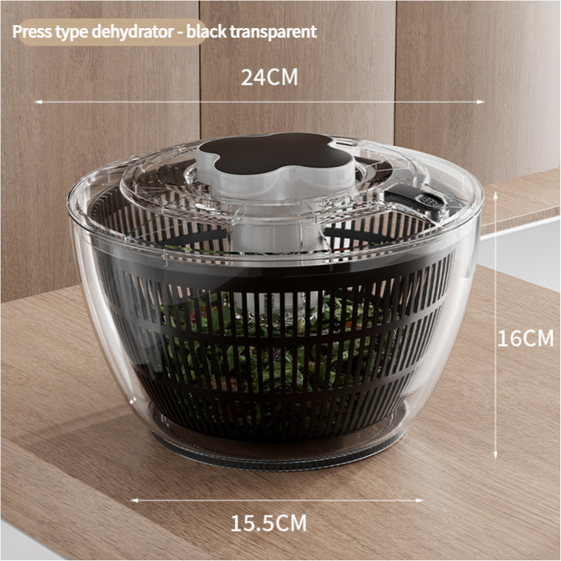 V888-ELOSUNG15915-216506-00 Transparent Black Manual Salad Spinner with Pressurized System - Efficient & Quick Vegetables Drying, Multiple Color Options - Image 1
