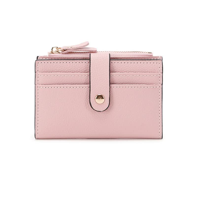 V888-ELOSUNG16011-214238-00 3 PCS Pink Women's Small Zipper Snap Card Wallet, Ladies PU Leather Credit Card Holder with Coin Pocke - Image 1