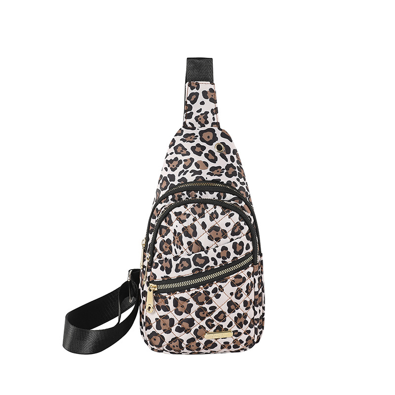 V888-ELOSUNG16016-214212-00 Leopard Print Women's Quilted Sling Bag - Stylish Crossbody Shoulder Backpack - Image 1