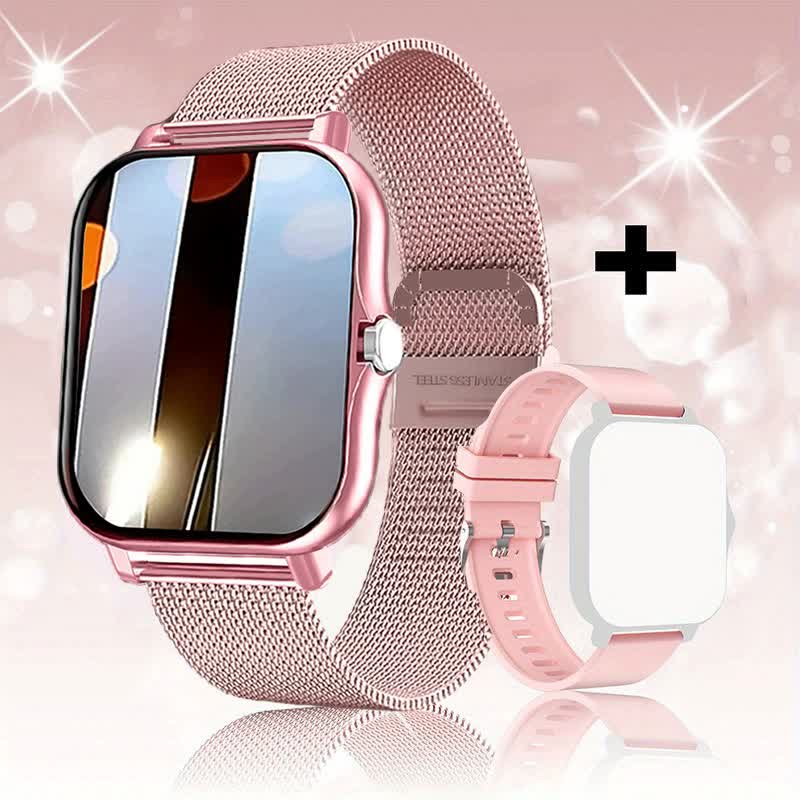 V888-ELOSUNG16124-215300-00 Steel Bracelet With Silicone Strap Pink Smart Fitness Watch with Large Display - 24 Sport Modes, Heart Rate Monitor & More - Image 1
