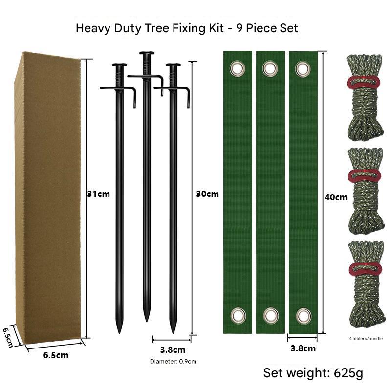 V888-ELOSUNG16157-214922-00 Black Spike Army Green Windscreens Heavy-Duty Tree Anchoring Kit - 9-Piece Set with Ground Stakes, Straps, and Ropes - Image 1