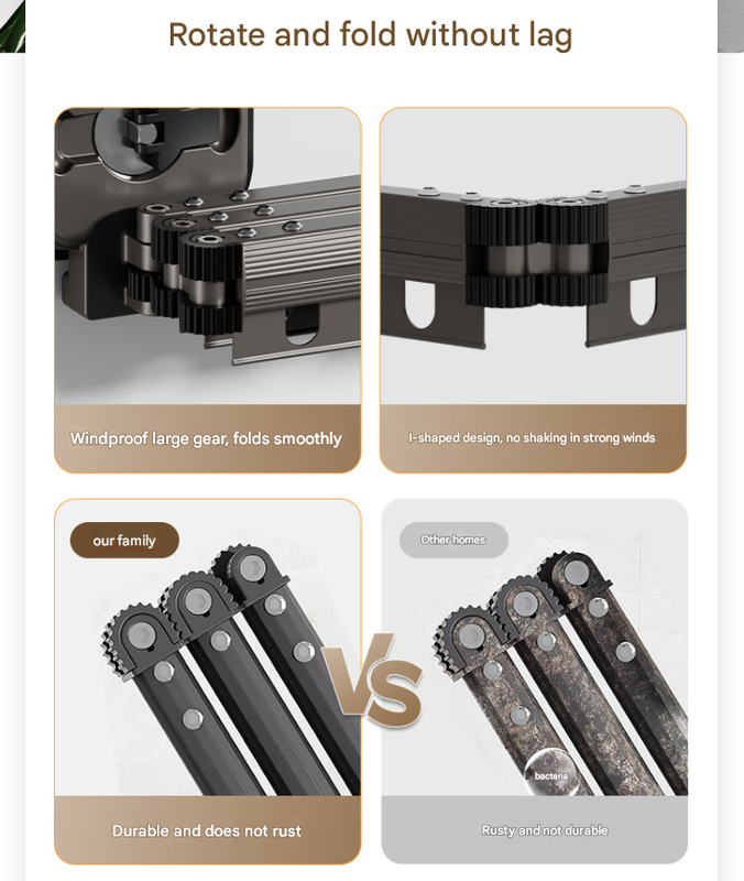 V888-ELOSUNG16235-215270-01 Butter Yellow Wall-Mounted Foldable Clothes Drying Rack - 3-Section Aluminum with 15 Windproof Hooks - Image 1