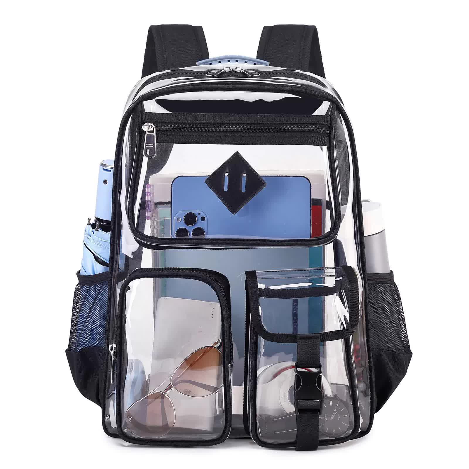 V888-ELOSUNG16248-215714-00 Black Clear Transparent Backpack - Stylish PVC School Bag with Multiple Pockets - Image 1