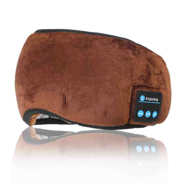 V888-ELOSUNG16301-215593-00 Brown Bluetooth 5.0 Wireless Sleep Eye Mask - Soft Plush Eye Cover with Built-in Speakers (13 x 16.5 x 6 cm) - Image 1