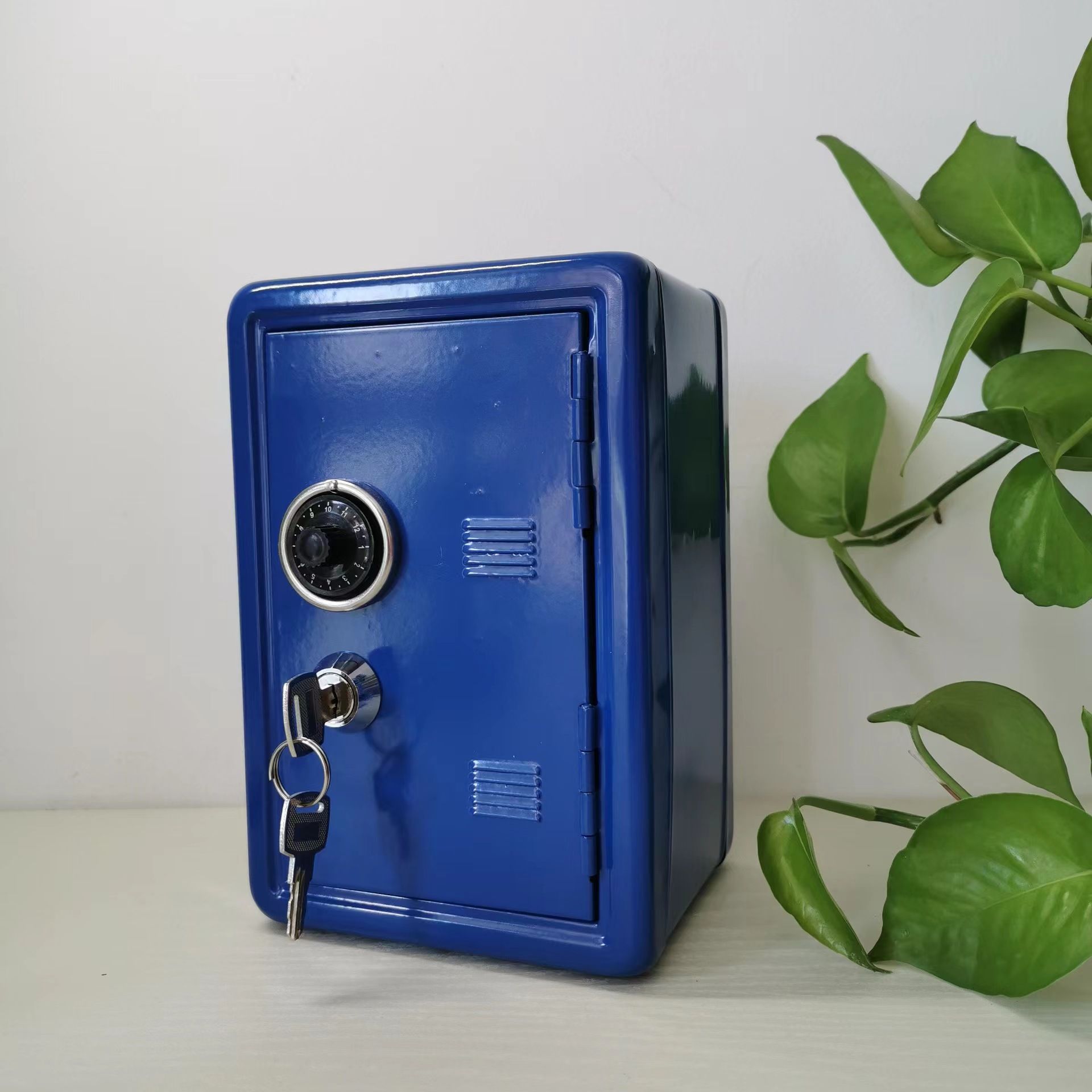 V888-ELOSUNG16371-215922-00 Blue Mini Metal Safe Box with Combination Lock and Key - Compact Security Storage - Image 1