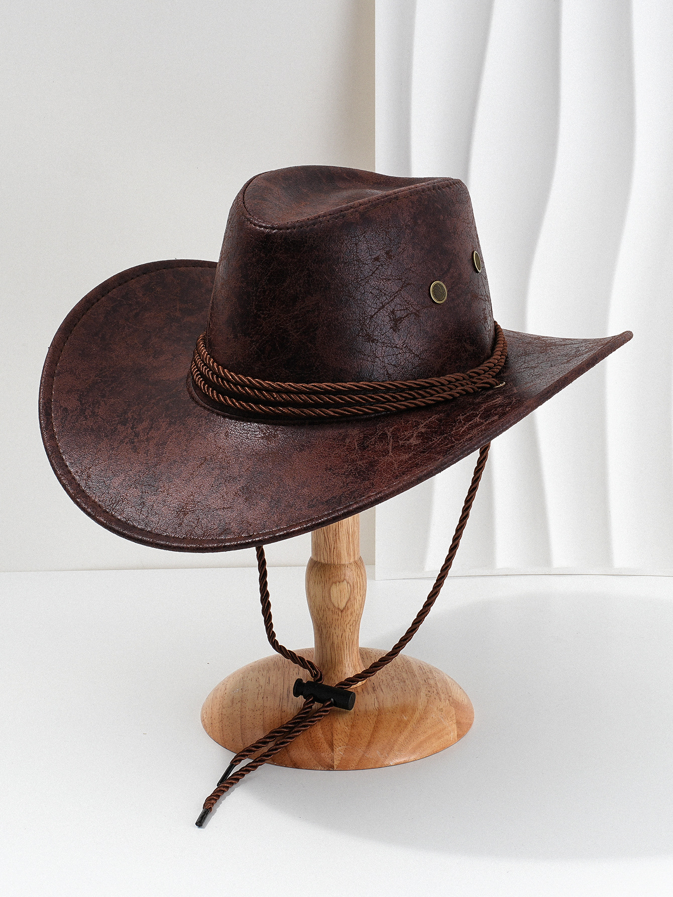 V888-ELOSUNG16386-215956-00 Dark Brown Classic Western Cowboy Hat with Wide Brim - Durable and Stylish Design - Image 1
