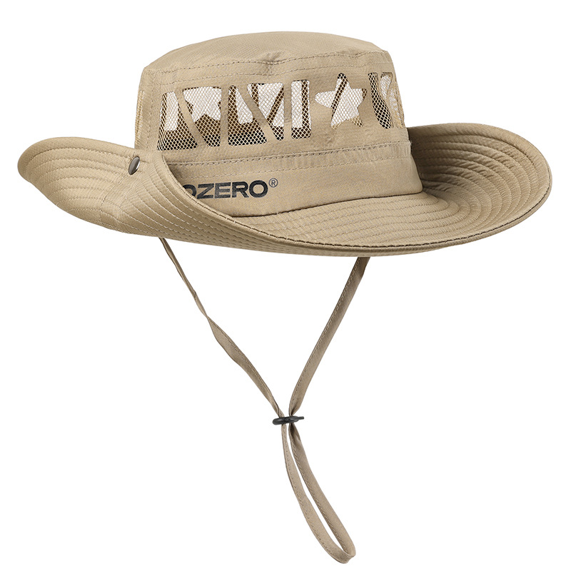 V888-ELOSUNG16392-216095-00 Khaki Outdoor UV Protection Wide-Brim Boonie Hat with Mesh Ventilation - Image 1