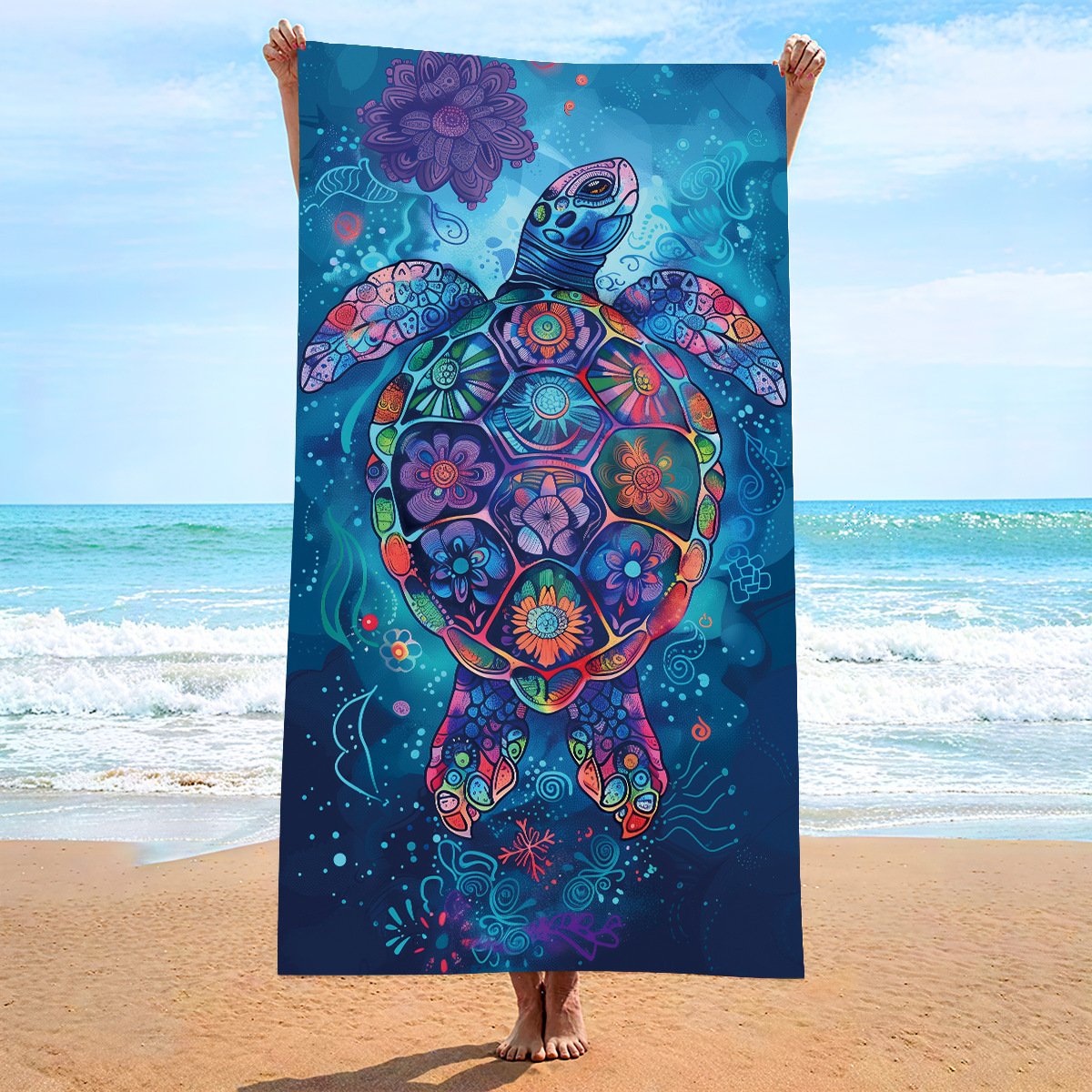 V888-ELOSUNG16508-216352-00 2 PCS Swimming Turtles Extra Large Microfiber Double-Sided Beach Towel, Quick-Drying and Portable - Image 1