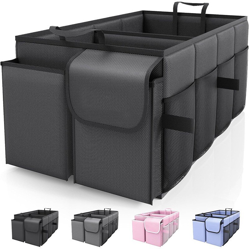 V888-ELOSUNG16517-216361-00 Black 46L Car Organizer Storage Box with Multiple Compartments and Pockets - Image 1