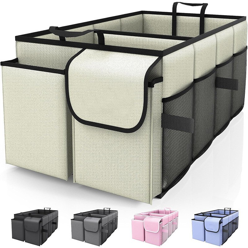 V888-ELOSUNG16519-216477-00 Beige 46L Car Organizer Storage Box with Multiple Compartments and Pockets - Image 1