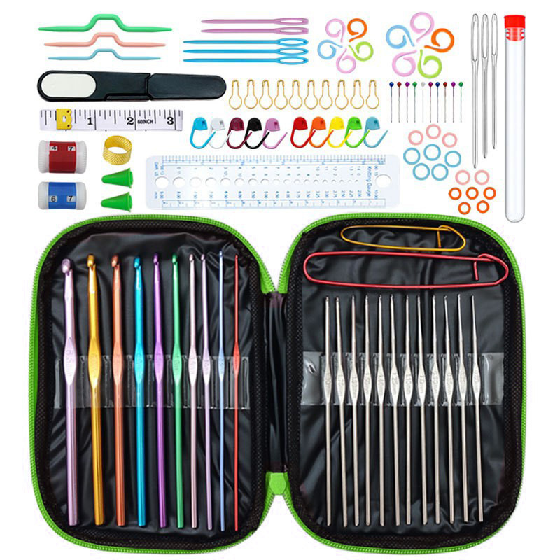 V888-ELOSUNG16544-216532-00 Green 100-Piece Crochet Kit with Storage Case, for Beginners and Professionals - Image 1