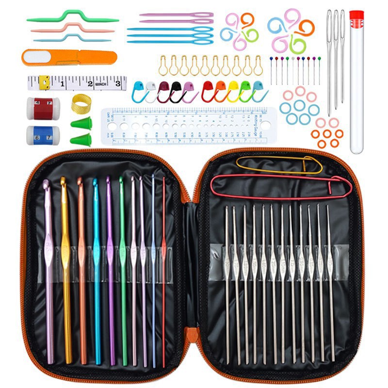 V888-ELOSUNG16545-216533-00 Orange 100-Piece Crochet Kit with Storage Case, for Beginners and Professionals - Image 1