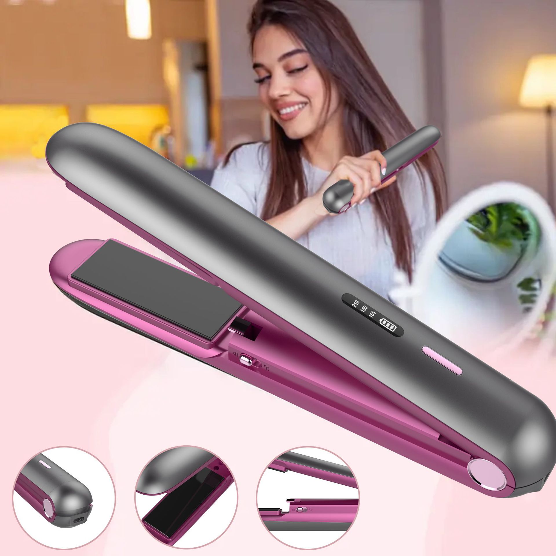 V888-ELOSUNG16547-216542-00 2-in-1 Hair Straightener and Curler, Portable with Adjustable Heat - Image 1