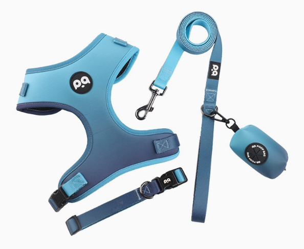 V888-ELOSUNG16647-216868-00 S Blue Adjustable Soft Pet Harness with Leash & Poop Bag Dispenser - Image 1