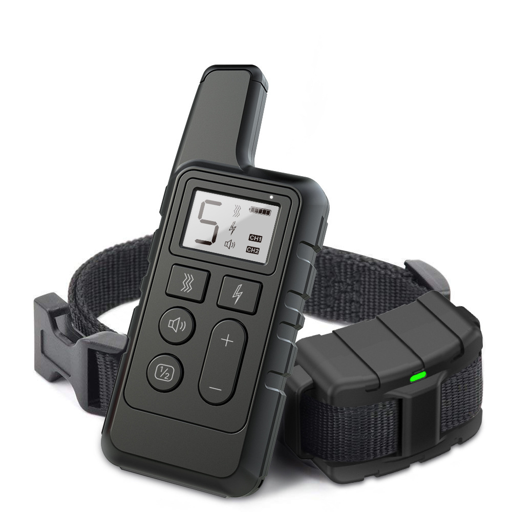 V888-ELOSUNG16660-222289-00 Black Remote Dog Training Collar with Adjustable Shock and Vibration - Rechargeable, Waterproof, 2 Channels for Small to Large Dogs - Image 1