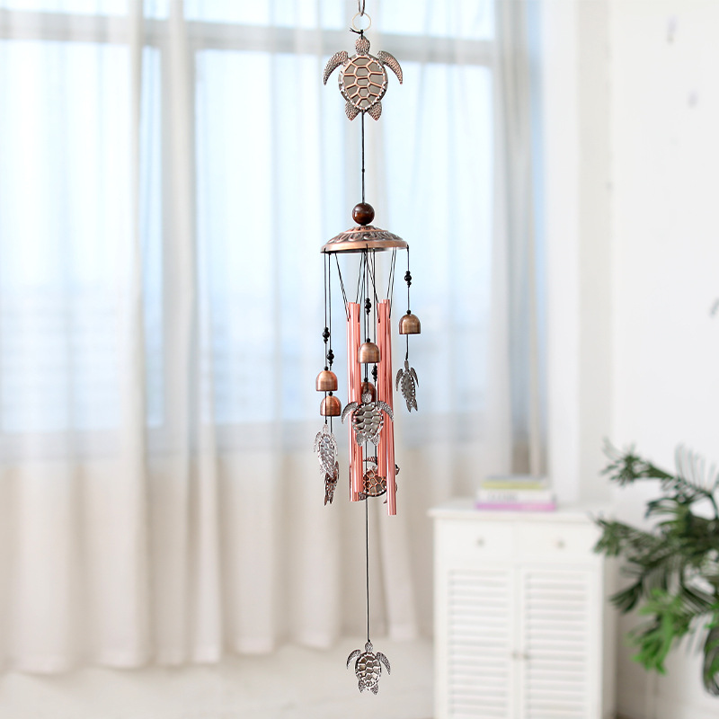 V888-ELOSUNG16684-222278-00 Vintage Turtles Wind Chime - 95cm Length, Antique Bronze Finish, Charming Outdoor Decor - Image 1