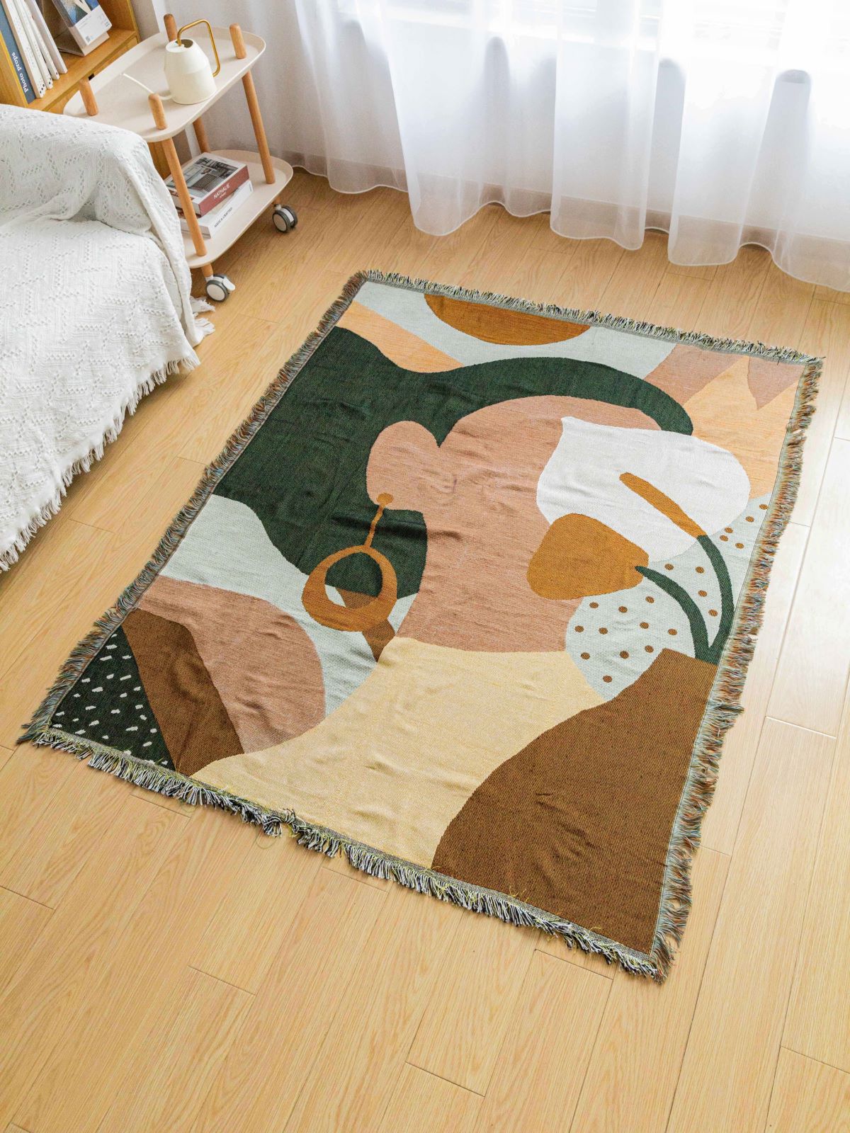 V888-ELOSUNG16735-223294-00 Boho Abstract Woven Blanket – 180x130cm Decorative Throw with Tassel Edges - Image 1