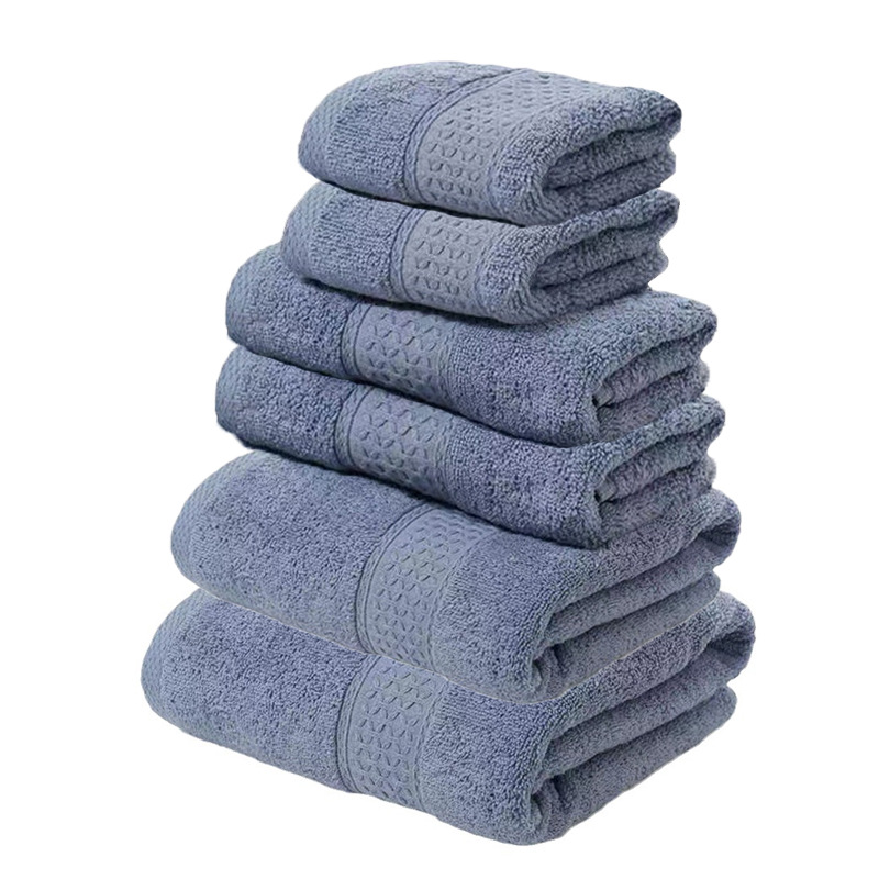 V888-ELOSUNG16784-223342-00 Grey Blue Luxury 6-Piece 100% Cotton Towel Set - 2 Bath Towels, 2 Hand Towels, 2 Face Towels - Image 1