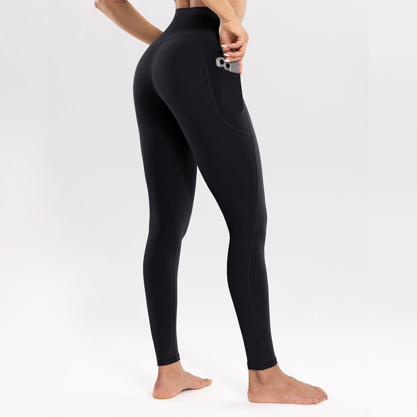 V888-ELOSUNG16850-224625-00 M Black High-Waist Seamless Yoga Leggings with Pockets - Ultra Soft & Quick-Dry Workout Tights - Image 1