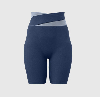 V888-ELOSUNG16962-224831-00 L Blue Color-Block High-Waist Yoga Shorts - Seamless Scrunch Butt Anti-Chafing Workout Shorts - Image 1