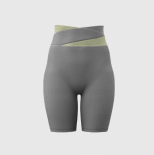V888-ELOSUNG16979-224919-00 M Grey Color-Block High-Waist Yoga Shorts - Seamless Scrunch Butt Anti-Chafing Workout Shorts - Image 1